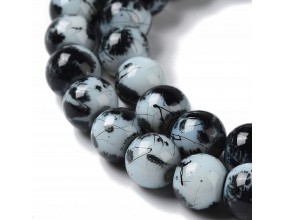 Koraliki Kule Szklane Plamiste Nakrapiane Nici 8mm Kulki Biało Czarne 20szt