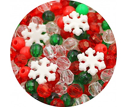 MIX ŚWIĄTECZNYCH KORALIKÓW 6mm MIKOŁAJKI KULKI ŚNIEŻYNKI ŚWIĘTA 100szt