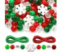 ZESTAW KORALIKÓW ŚWIĄTECZNYCH KORALIKI ŚWIĄTECZNE 6mm 100szt + 2 SZNURKI