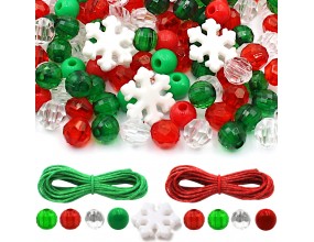 ZESTAW KORALIKÓW ŚWIĄTECZNYCH KORALIKI ŚWIĄTECZNE 6mm 100szt + 2 SZNURKI
