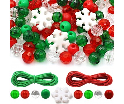 ZESTAW KORALIKÓW ŚWIĄTECZNYCH KORALIKI ŚWIĄTECZNE 6mm 100szt + 2 SZNURKI