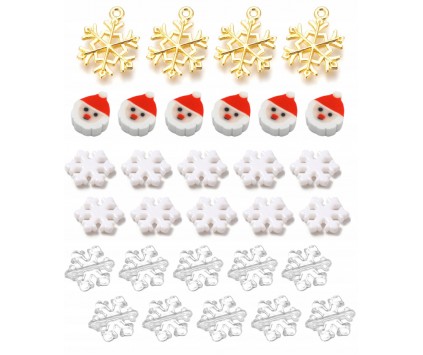 KORALIKI ŚWIETA ŚWIĄTECZNE MIKOŁAJE ŚNIEŻYNKI DO BRANSOLETEK ZESTAW 30szt