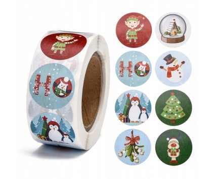 Naklejki Świąteczne do Paczek Prezentów Święta Mikołaj Gwiazdka Rolka 500sz