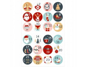 Naklejki Świąteczne Kalendarz Adwentowy Święta Mikołaj Numerki Kółka Arkusz