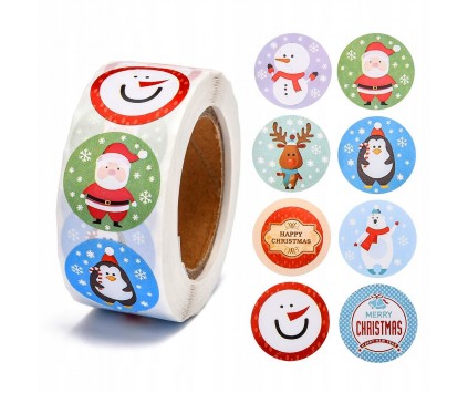 Naklejki Świąteczne Święta Mikołaj Gwiazdka na Prezenty Kartki ROLKA 500szt