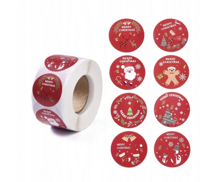 Naklejki Świąteczne Święta Mikołaj na Prezenty Kartki Gwiazdka ROLKA 500szt