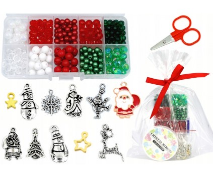 Świąteczny Zestaw do Bransoletek Koraliki w Pudełku Prezent na Święta 410sz