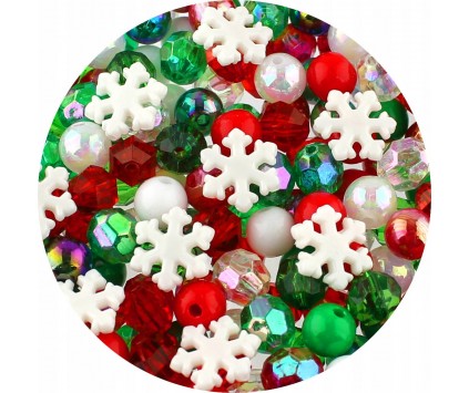 MIX ŚWIĄTECZNYCH KORALIKÓW KORALIKI AKRYLOWE KULKI ŚNIEŻYNKI ŚWIĘTA 100szt