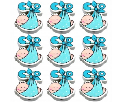 KORALIKI DREWNIANE BABY SHOWER OZDOBY BOBAS DZIECKO NIEMOWLĘ DZIDZIA 9szt