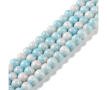 KORALIKI SZKLANE MARMURKI 8mm 50szt DO BRANSOLETEK RÓŻAŃCA BŁĘKITNOPOMARAŃ