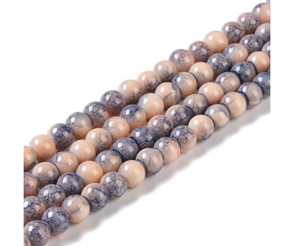 KORALIKI SZKLANE MARMURKI 8mm 50szt DO BRANSOLETEK RÓŻAŃCA SZAROPOMARAŃCZ