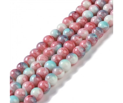 KORALIKI SZKLANE MARMURKI 8mm 50szt DO BRANSOLETEK RÓŻAŃCA BŁĘKITNO-ŁOSOSIO