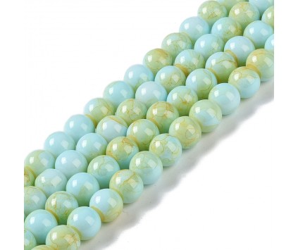 KORALIKI SZKLANE MARMURKI 8mm 50szt DO BRANSOLETEK RÓŻAŃCA BŁĘKITNO-ŻÓŁTE