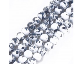 KORALIKI SZKLANE PLAMISTE 8mm 50szt DO BRANSOLETEK RÓŻAŃCA BIAŁO-SZARE