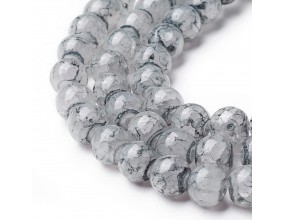 KORALIKI SZKLANE MARMURKI MLECZNE 8mm 50szt DO BRANSOLETEK RÓŻAŃCA BIAŁO-CZ