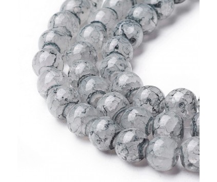 KORALIKI SZKLANE MARMURKI MLECZNE 8mm 50szt DO BRANSOLETEK RÓŻAŃCA BIAŁO-CZ