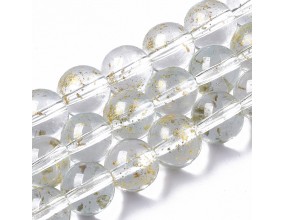 KORALIKI SZKLANE ZE ZŁOTYMI PŁATKAMI 8mm 50szt DO BRANSOLETEK RÓŻAŃCA BIAŁE