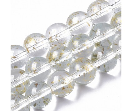 KORALIKI SZKLANE ZE ZŁOTYMI PŁATKAMI 8mm 50szt DO BRANSOLETEK RÓŻAŃCA BIAŁE