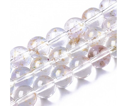 KORALIKI SZKLANE ZE ZŁOTYMI PŁATKAMI 8mm 50szt DO BRANSOLETEK RÓŻAŃCA TĘCZO