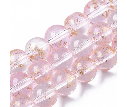 KORALIKI SZKLANE ZE ZŁOTYMI PŁATKAMI 8mm 50szt DO BRANSOLETEK RÓŻAŃCA RÓŻ J