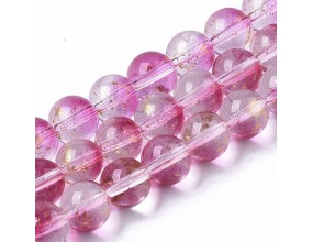 KORALIKI SZKLANE ZE ZŁOTYMI PŁATKAMI 8mm 50szt DO BRANSOLETEK RÓŻAŃCA RÓŻOW