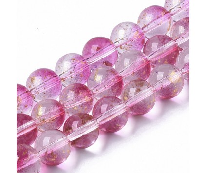 KORALIKI SZKLANE ZE ZŁOTYMI PŁATKAMI 8mm 50szt DO BRANSOLETEK RÓŻAŃCA RÓŻOW