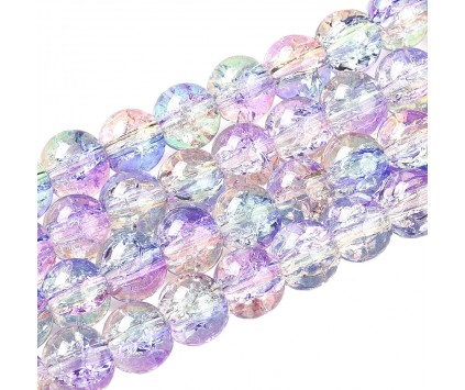 CRACKLE KORALIKI SZKLANE SPĘKANE DO RÓŻAŃCA KOLOROWE TĘCZOWE 8mm 50szt
