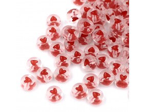 Koraliki Serca Serduszka 7mm Przezroczyste Okrągłe Pastylki Czerwone 50szt