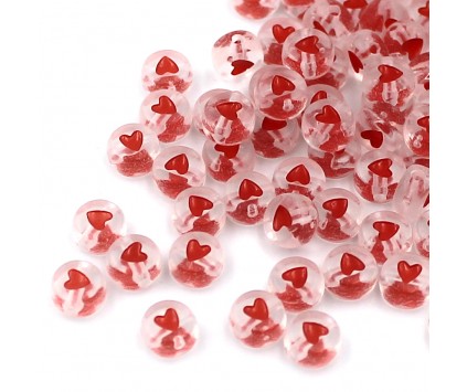 Koraliki Serca Serduszka 7mm Przezroczyste Okrągłe Pastylki Czerwone 50szt