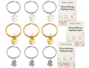 BRELOKI BRELOCZKI SERCA PODZIĘKOWANIE PREZENT DZIEŃ BABCI KARTKA 9szt
