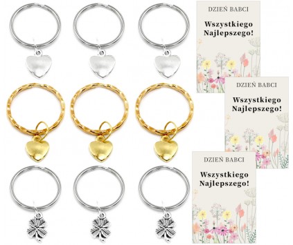 BRELOKI BRELOCZKI SERCA PODZIĘKOWANIE PREZENT DZIEŃ BABCI KARTKA 9szt
