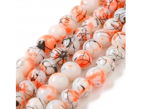 KORALIKI SZKLANE NICI PLAMISTE 8mm 50szt DO BRANSOLETEK RÓŻAŃCA POMARAŃCZ