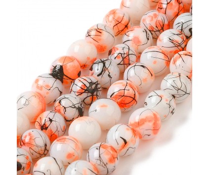 KORALIKI SZKLANE NICI PLAMISTE 8mm 50szt DO BRANSOLETEK RÓŻAŃCA POMARAŃCZ