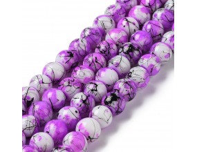 KORALIKI SZKLANE NICI PLAMISTE 8mm 50szt DO BRANSOLETEK RÓŻAŃCA FIOLETOWE