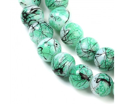 KORALIKI SZKLANE NICI PLAMISTE 8mm 50szt DO BRANSOLETEK RÓŻAŃCA SELEDYNOWE