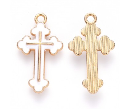 ZAWIESZKA MEDALIK WISIOREK KRZYŻ KRZYŻYK EMALIOWANY BIAŁY DO RÓŻAŃCA 1szt