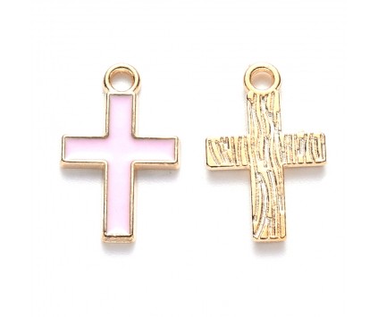 ZAWIESZKI MEDALIKI KRZYŻE KRZYŻYKI EMALIOWANE DO RÓŻAŃCA 2szt RÓŻOWE