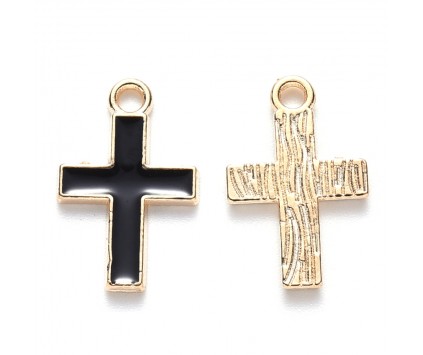 ZAWIESZKI MEDALIKI KRZYŻE KRZYŻYKI EMALIOWANE DO RÓŻAŃCA 2szt CZARNE