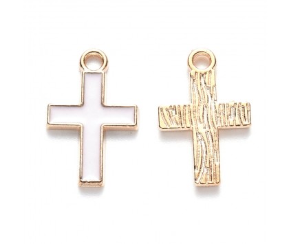 ZAWIESZKI MEDALIKI KRZYŻE KRZYŻYKI EMALIOWANE DO RÓŻAŃCA 2szt BIAŁE