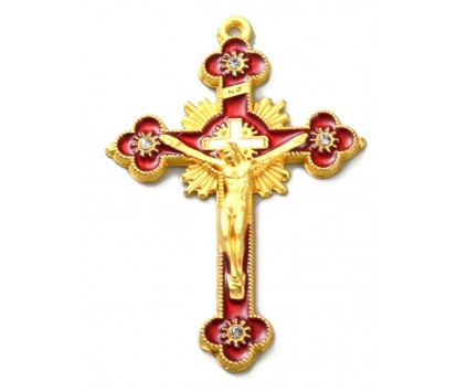 DUŻY PIĘKNY EMALIOWANY KRZYŻ KRZYŻYK ZAWIESZKA DO RÓŻAŃCA 53mm 1szt CYRKONI