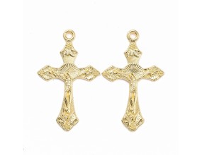 ZAWIESZKA MEDALIK WISIOREK KRZYŻ KRZYŻYK DO RÓŻAŃCA 33mm METAL ZŁOTY 2szt