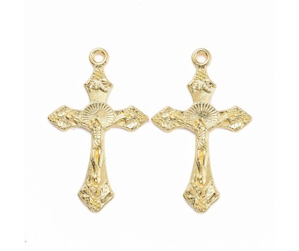 ZAWIESZKA MEDALIK WISIOREK KRZYŻ KRZYŻYK DO RÓŻAŃCA 33mm METAL ZŁOTY 2szt
