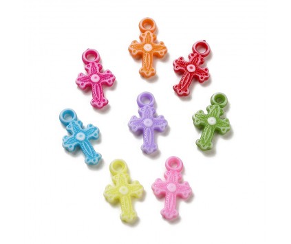 ZAWIESZKI MEDALIKI WISIORKI KRZYŻE KRZYŻYKI DO RÓŻAŃCA KOLOROWE MIX 20szt