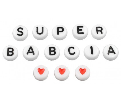 NAPIS Z KORALIKÓW SUPER BABCIA KORALIKI LITERKI SERDUSZKA SERCA DZIEŃ BABCI