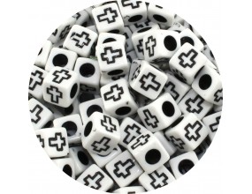 KORALIKI KOSTKI Z KRZYŻEM KRZYŻYKI DO RÓZAŃCA BRANSOLETKI AKRYL 50szt BIAŁE