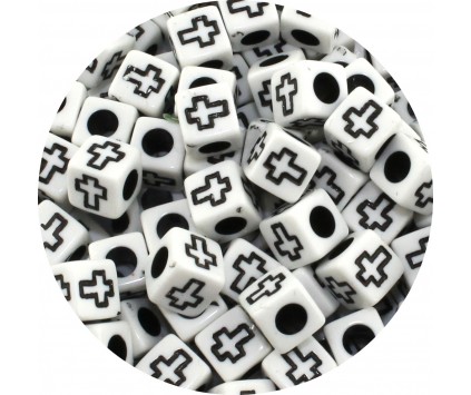 KORALIKI KOSTKI Z KRZYŻEM KRZYŻYKI DO RÓZAŃCA BRANSOLETKI AKRYL 50szt BIAŁE