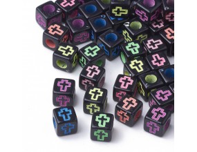 KORALIKI KOSTKI Z KRZYŻEM KRZYŻYKI DO RÓZAŃCA BRANSOLETKI AKRYL 50szt MIX