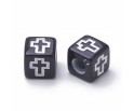 KORALIKI KOSTKI Z KRZYŻEM KRZYŻYKI DO RÓZAŃCA BRANSOLETKI AKRYL 50szt CZARN