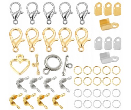 ZESTAW ZAPIĘCIA KARABIŃCZYKI ZACISKI KOŃCÓWKI DO BRANSOLETEK BIŻUTERII 50sz