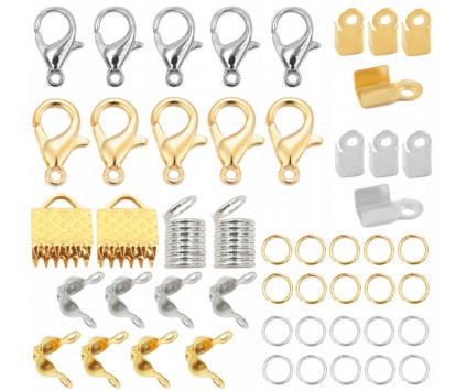 ZESTAW ZAPIĘĆ KARABIŃCZYKI ZACISKI KOŃCÓWKI DO BRANSOLETEK BIŻUTERII 50sz